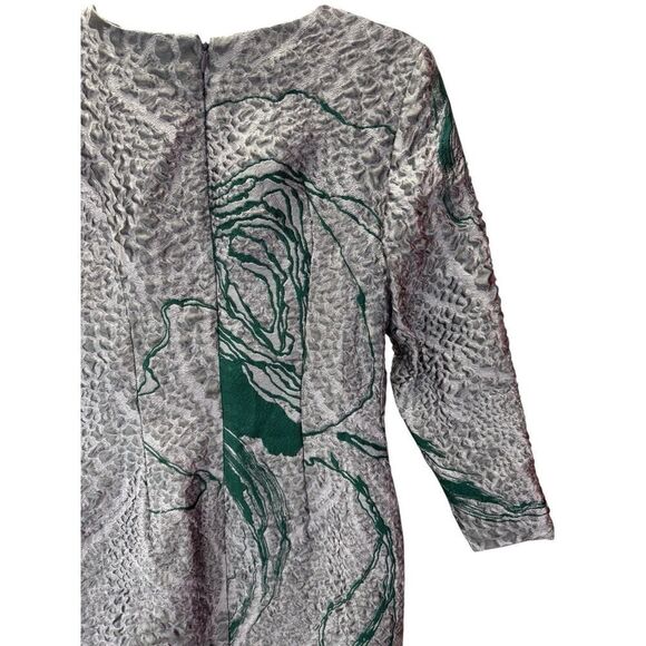 Carolina Herrera Textured Metallic Brocade Mini Dress Gray Green Floral Sz 6 - Picture 9 of 16